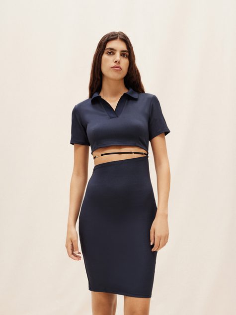 Navy blue cut out dress from the Nike x Versace Collection | Ode2style.com