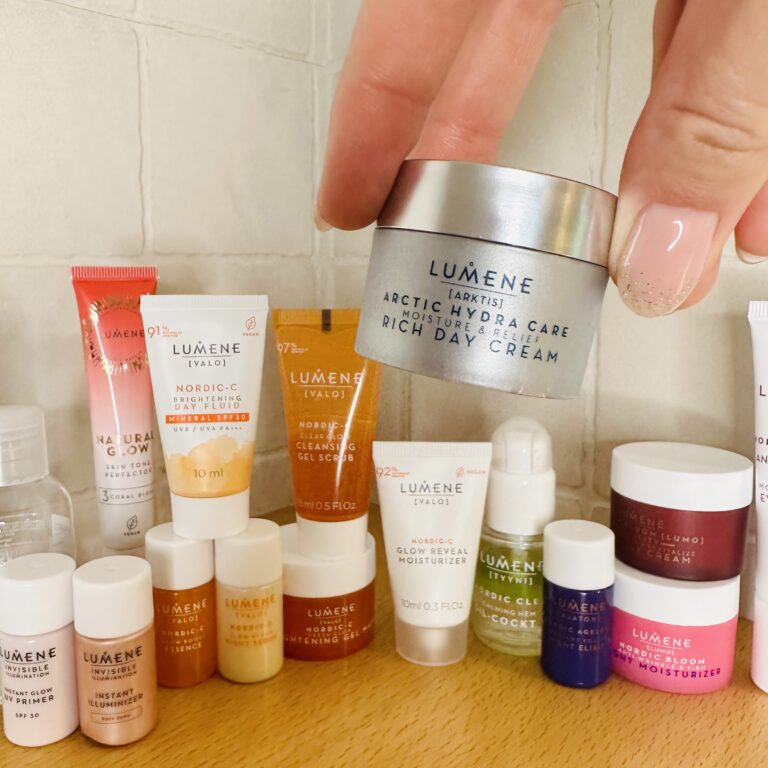Collection of miniature Lumene skincare products