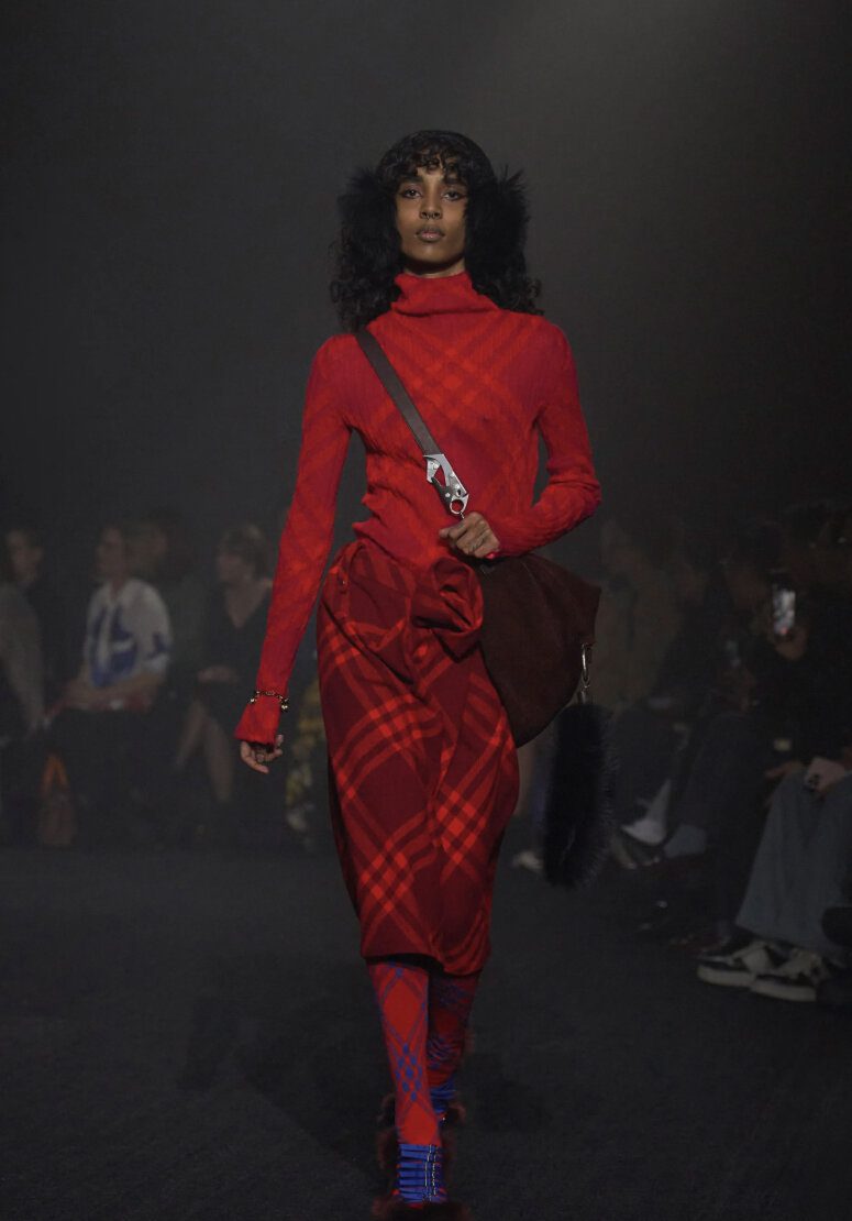 Colourful chequered look from the AW 2023 Burberry show designed by Daniel Lee