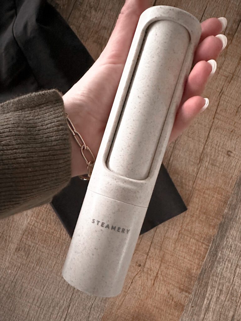 The Steamery Lint Brush removes lint, dust and pet hair with just a few sweeps